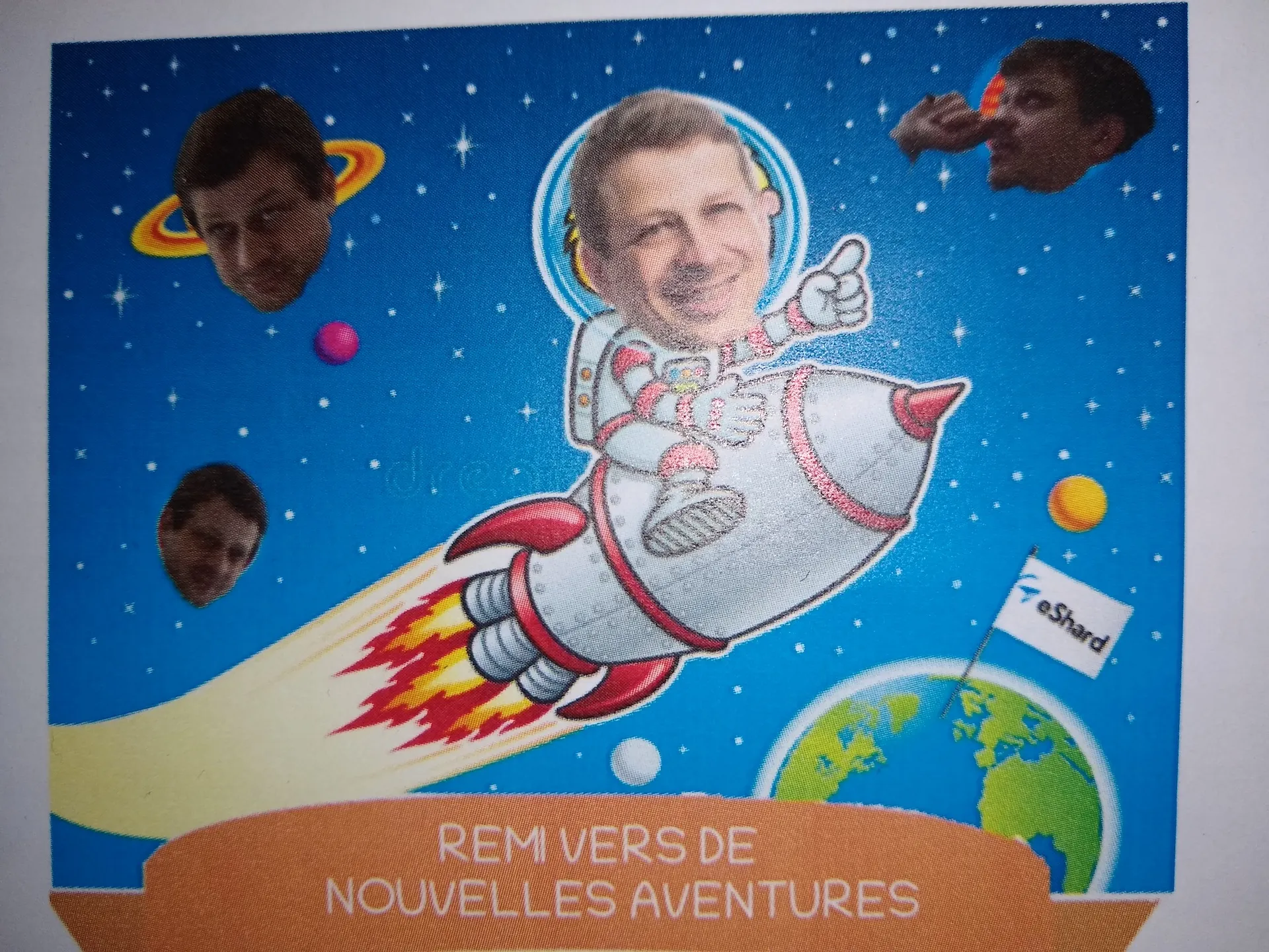 Photomontage de Rémi décollant de la planète eshard